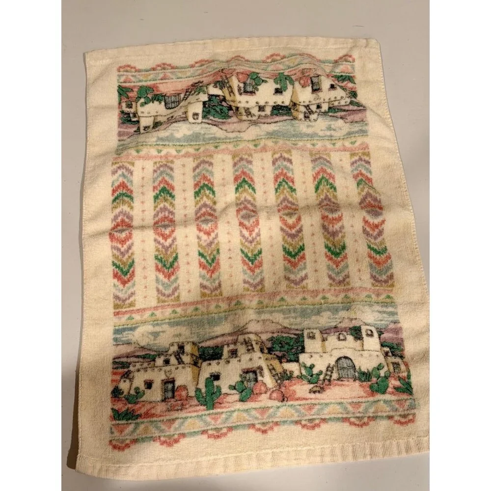 VTG The Kitchen Works Southwestern Pueblo Village Kitchen Towel 80s 90s‎
